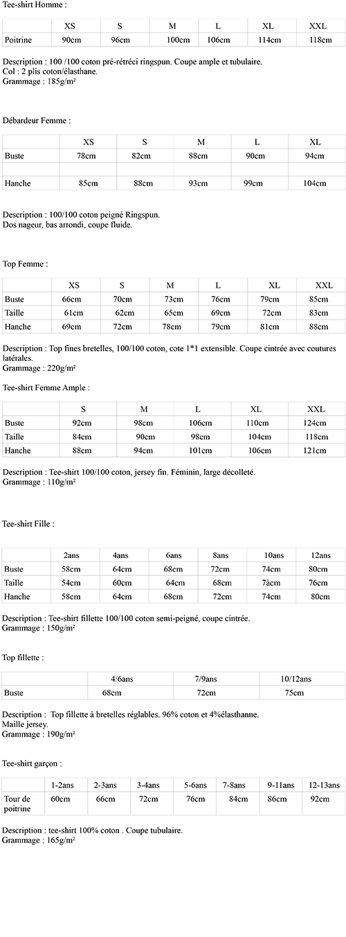 GUIDE TAILLES